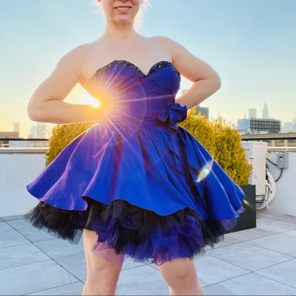 Corset Crystal Chameleon Silk Tutu Standing A-Line Princess Strapless Mini Dress - Picture 2 of 16